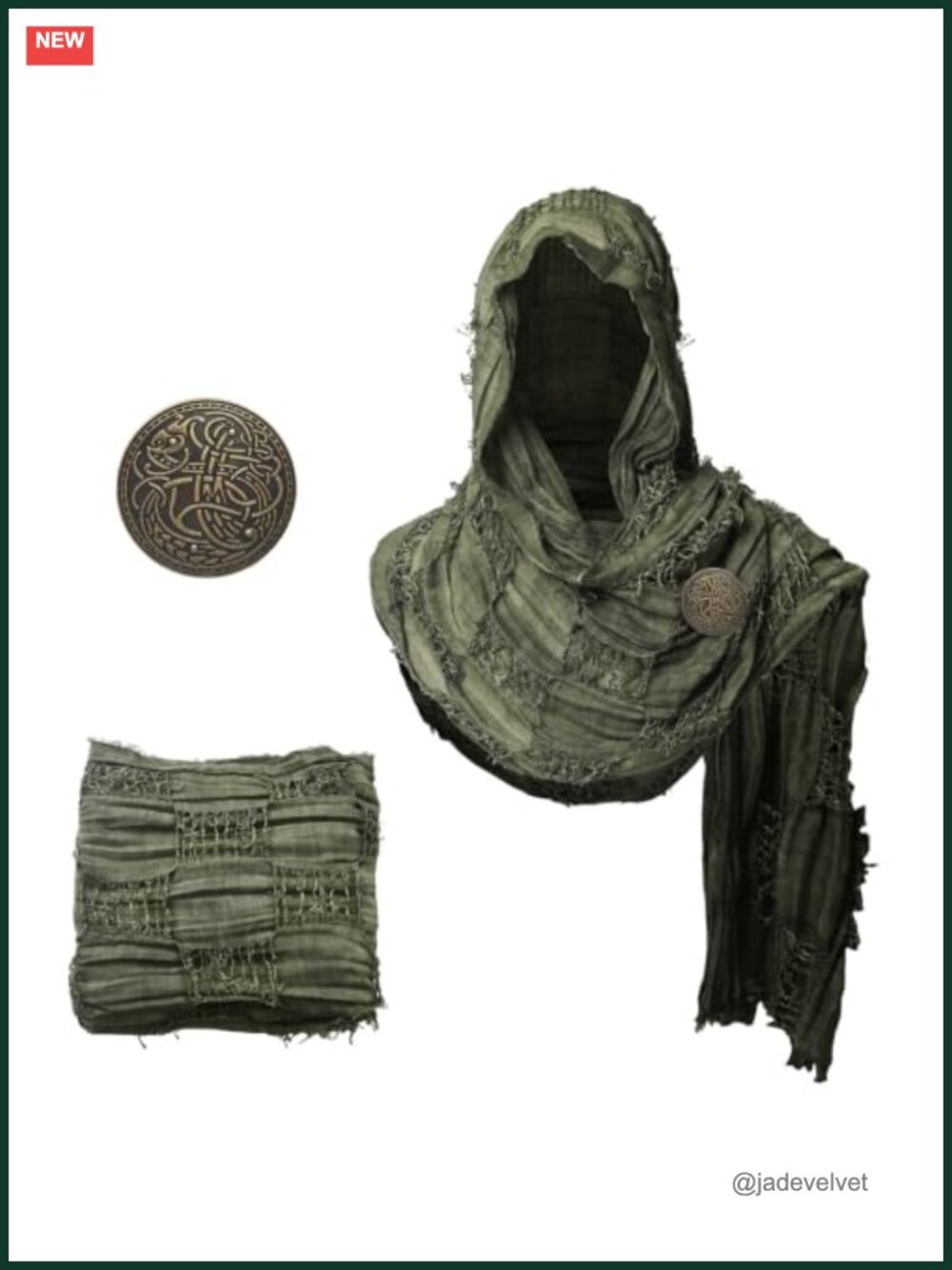 Hooded Shawl Scarf with Brooch Medieval Cloak Viking Cosplay Cape